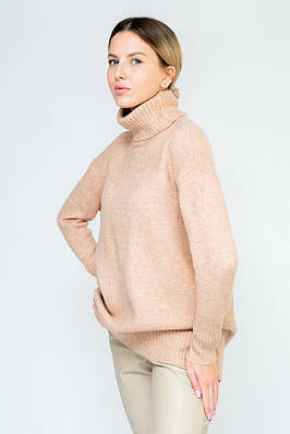 Жіночий светр теплий з горловиною бежевий 109555 (2000000087917)