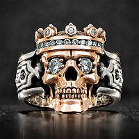 Модное мужское кольцо с черепом, перстень в виде черепа в короне и кристаллами, панк, рок, байкер, размер 23