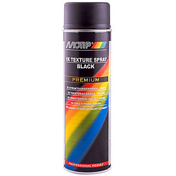 Фарба (емаль) структурна для пластику Motip Premium Line 1K Texture Spray, 500 мл Аерозоль Чорний