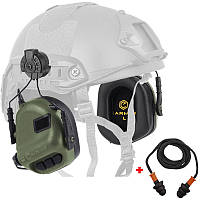 Активні стрілкові тактичні Навушники Earmor M31H Хакі з кріпленням на каску TOR-D, FAST + Беруші