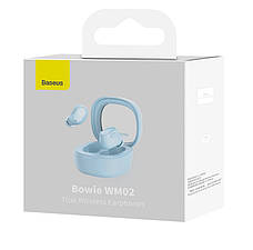 Навушники вакуумні безпровідні з мікрофоном Baseus Bowie WM02 TWS в кейсі Блакитний (NGTW180003), фото 6