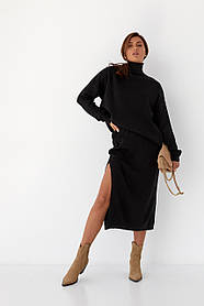 Жіночий однотонний спідничний костюм — чорний колір, S (є розміри)