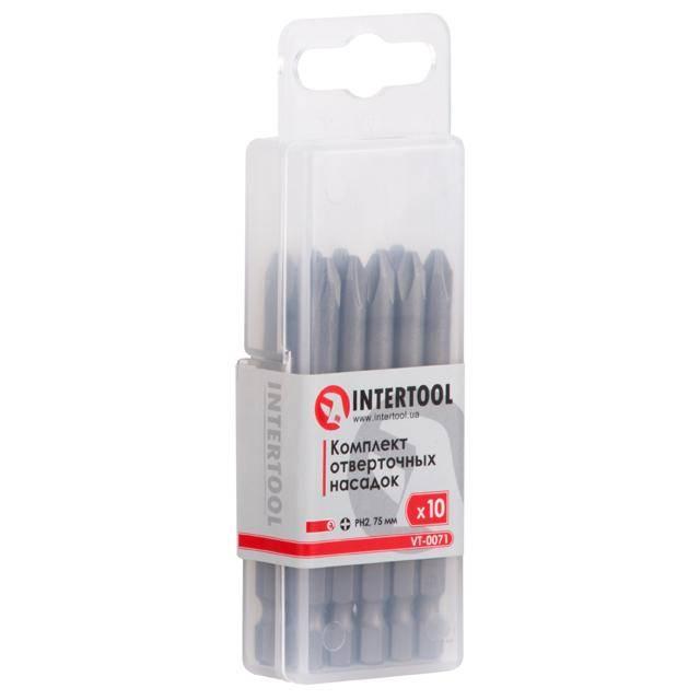Комплект викруткових насадок PH2*75 мм уп. 10 шт. INTERTOOL VT-0071, фото 1
