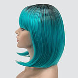 Перука каре BOB колір T1B/Cyan блакитний/зелений морська хвиля, для сцени, танці і вечірки. Термоволосся, фото 3