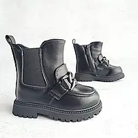 Зимове дитяче взуття, черевики на дівчинку, чоботи на овчині на дівчаток, чорні на замочку. Розмір: 24