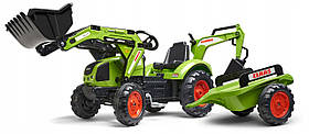 Дитячий трактор на педалях з причепом, переднім та заднім ковшами Falk 2070Y CLAAS ARION (колір – зелений)
