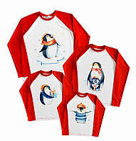 Набор регланов для новогоднего праздника "пингвины на льдине, с подарком акварельные" Family look