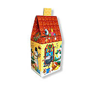 Подарочная коробка для конфет на Николая и Новый год до 300г красный сказочный домик