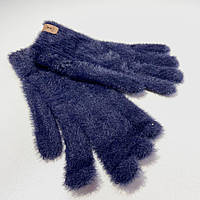 Женские пушистые перчатки цвет синий