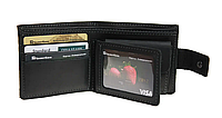 Шкіряний чоловічий гаманець портмоне з монетницею та прозорим відділенням із натуральної шкіри чорний