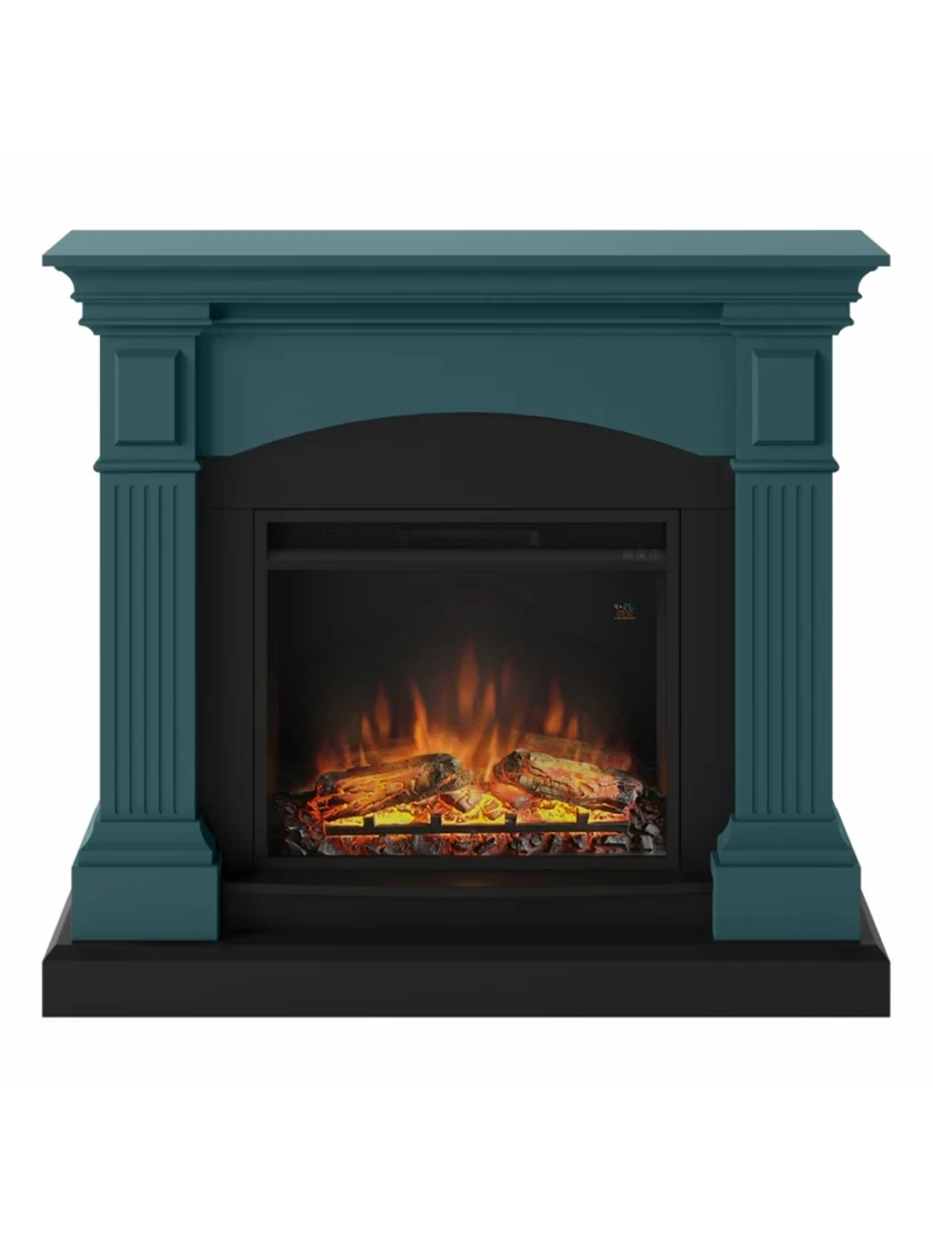 Декоративний кімнатний електрокамін обігрівач з порталом, камінокомплект електричний Tagu Magna бірюзовий