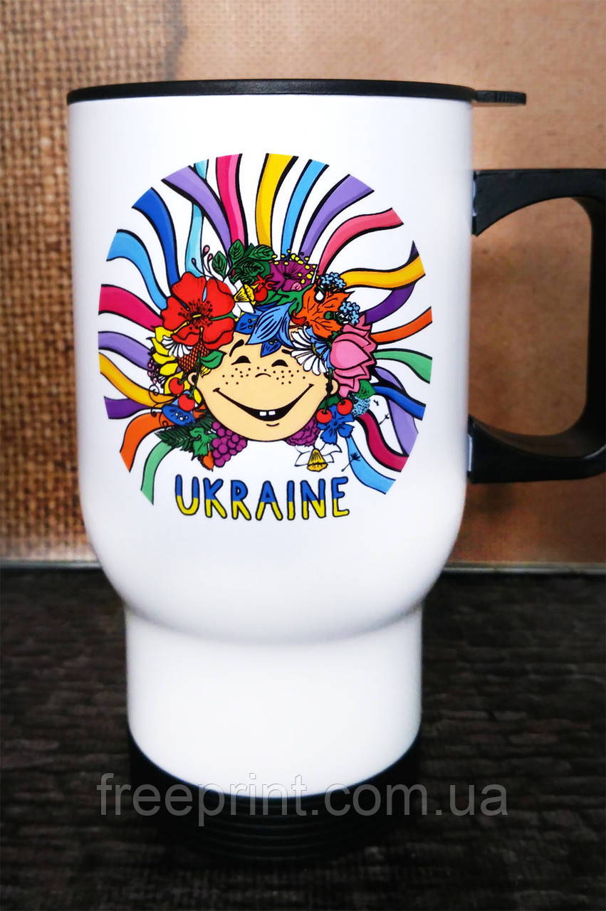 Термокружка з принтом "Україна". Прикольна металева кружка