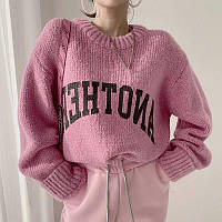 Женский свободный свитер вязаный с надписью на груди (р. 42-46) 68KF2105