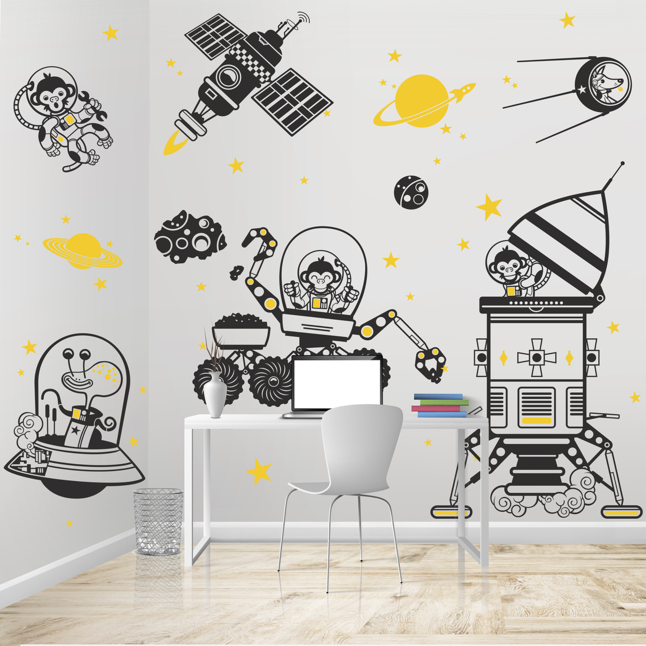 Набір для прикраси дитячої кімнати "У ВІДКРИТОМУ КОСМОСІ" Чорно-жовтий Розмір S, фото 1