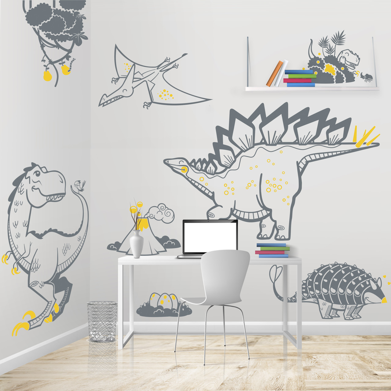 Набір для прикраси дитячої кімнати "ДИНОЗАВРИ" Сіро-жовтий Розмір S, фото 1