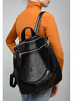 Рюкзак черный со змеиным принтом 34х31х15 см, сумка рюкзак практичная качественная эко кожа для ноутбука