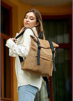 Женский рюкзак ролл коричневый тканевый городской модный практичный унисекс 41х30х16 см, 54х30х16 см