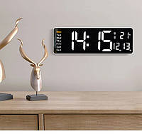 Настенные электронные часы Mids с большими цифрами, термометр, календарь, секундомер, таймер, пульт, белые.