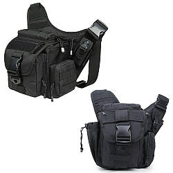 Військова сумка через плече на 8л (24х23х16 см) B03 із системою M.O.L.L.E, Чорна / Тактична сумка на пояс