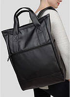 Сумка женская стильная однотонная черная 45х31х15 см, практичный модный рюкзак искусственная кожа унисекс