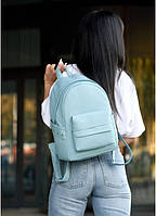 Женский рюкзак голубой качественный практичный нежный для ноутбуков экокожа 35х25х14.см для ноутбука