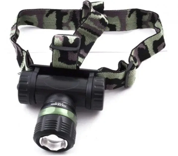 Ліхтарик налобний з Ультрафіолетом 300 метрів Zoom, 500 лм, від акумулятора 18650 Police BL-6953 PURPLE