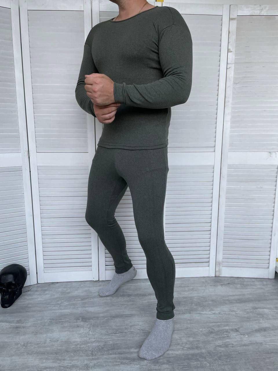 Чоловіча зимова термобілизна на флісі сіра до -15 °C повсякденна на мікрофлісі, фото 1