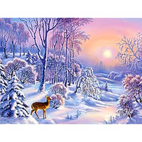 Діамантова вишивка. Картина на підрамнику "Зимовий ліс", 30х40см, квадратні стрази