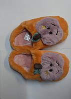 Тапочки-шлёпанцы детские искусственный мех домашние с принтом яблока ТМ Lion (оранжевые)