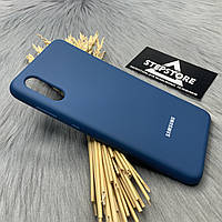 Чехол силиконовый Silicone case cover full 360 для Samsung A02 с микрофиброй противоударный с закрытым низом Синий