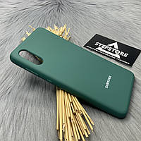 Чехол силиконовый Silicone case cover full 360 для Samsung A02 с микрофиброй противоударный с закрытым низом Зеленый