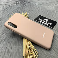 Чехол силиконовый Silicone case cover full 360 для Samsung A02 с микрофиброй противоударный с закрытым низом Пудровый