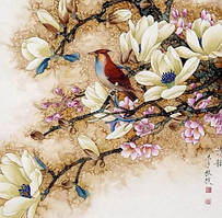 Діамантова вишивка. Картина на підрамнику "Пташка на гілці", 30х40см, квадратні стрази