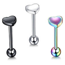 Штанга в язик "Серце" 1.6х16х5 мм, медична сталь