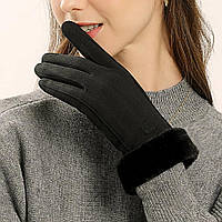 Перчатки женские зимние сенсорные под замшу утепленные с мехом. Перчатки теплые (черные)