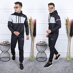 Чоловічий спортивний костюм Nike (Найк) (19-57) плащівка, Туреччина, весняний осінній, чорний сірий. Чоловічий одяг