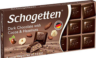 Шоколад чорний з горіхом Schogetten Dark with Haselnuts, 100 г, німецький темний шоколад із горіхами