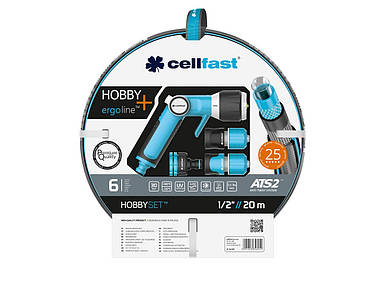 Поливальний набір Cellfast HOBBY 1/2 дюйма 20 м + набір фітингів ERGO садовий шестишаровий — 16-209