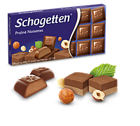 Шоколад із горіховим праліне Schogetten Praline, 100 г, німецький молочний шоколад,