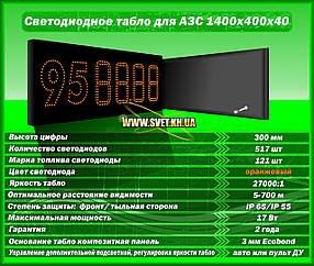 Табло для АЗС 1400x400x40 на жовтогарячих матових світлодіодів