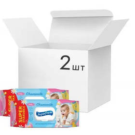 Дитячі вологі серветки Super Fresh ромашка із клапаном 120 шт+120шт