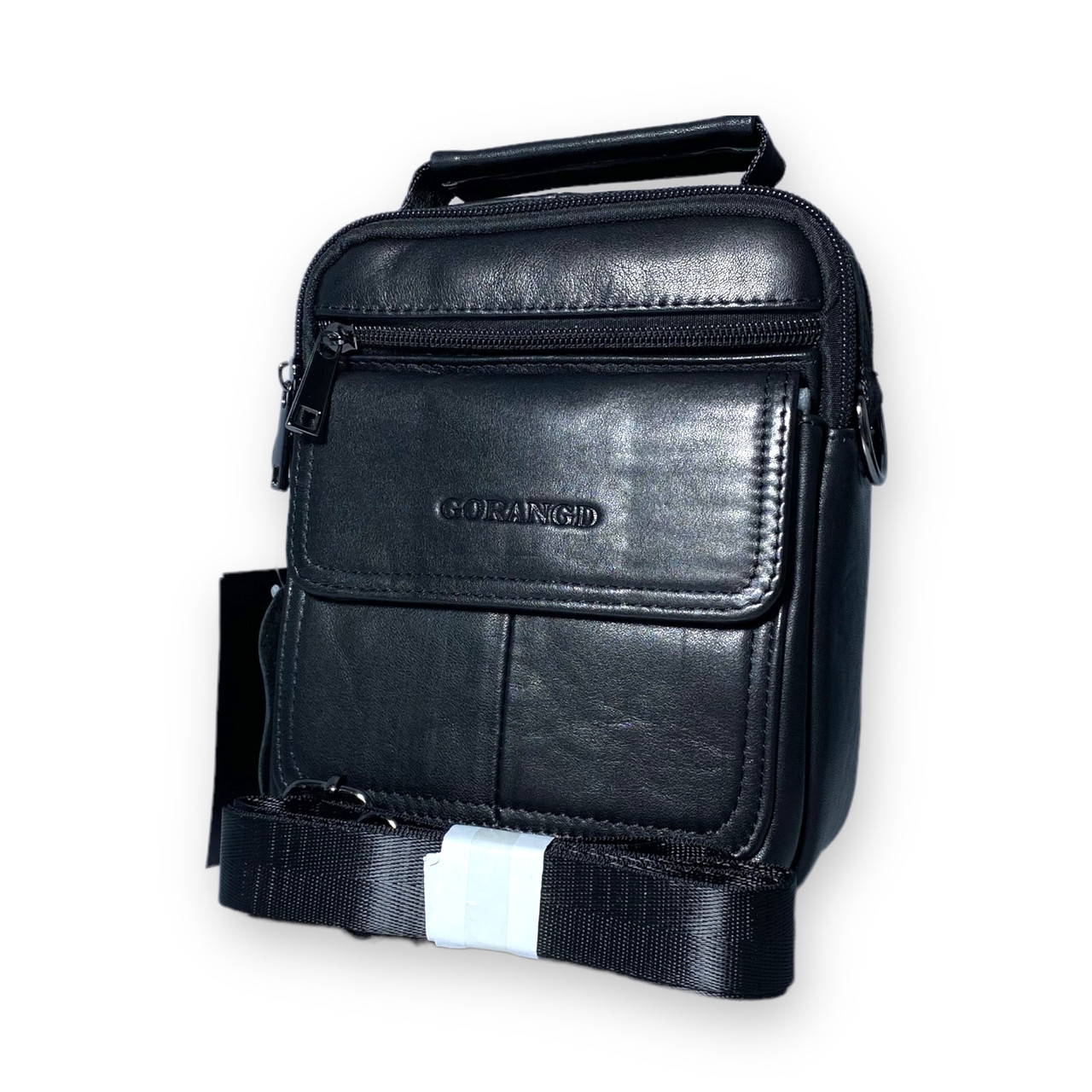 Сумка через плече чоловіча "Gorangd", натуральна шкіра, 2 відділи, додаткові кишені, розмір: 20*15*8 см, чорна, фото 1