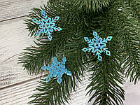 Декор новорічний Сніжинки з фетру 3.5 см. Синя в глітері (пач. 5 шт)