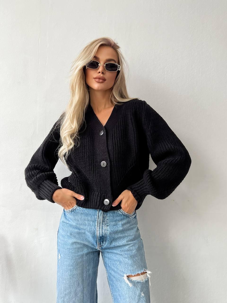 Стильний теплий укорочений кардиган на ґудзиках шерсть, фото 1