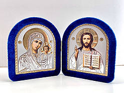 Парна ікона в оксамиті Діва Марія і Ісус Христос