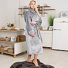 Теплий довгий жіночий махровий халат з капюшоном, 2 кишені, сірого кольору, розмір S-6XL, фото 2