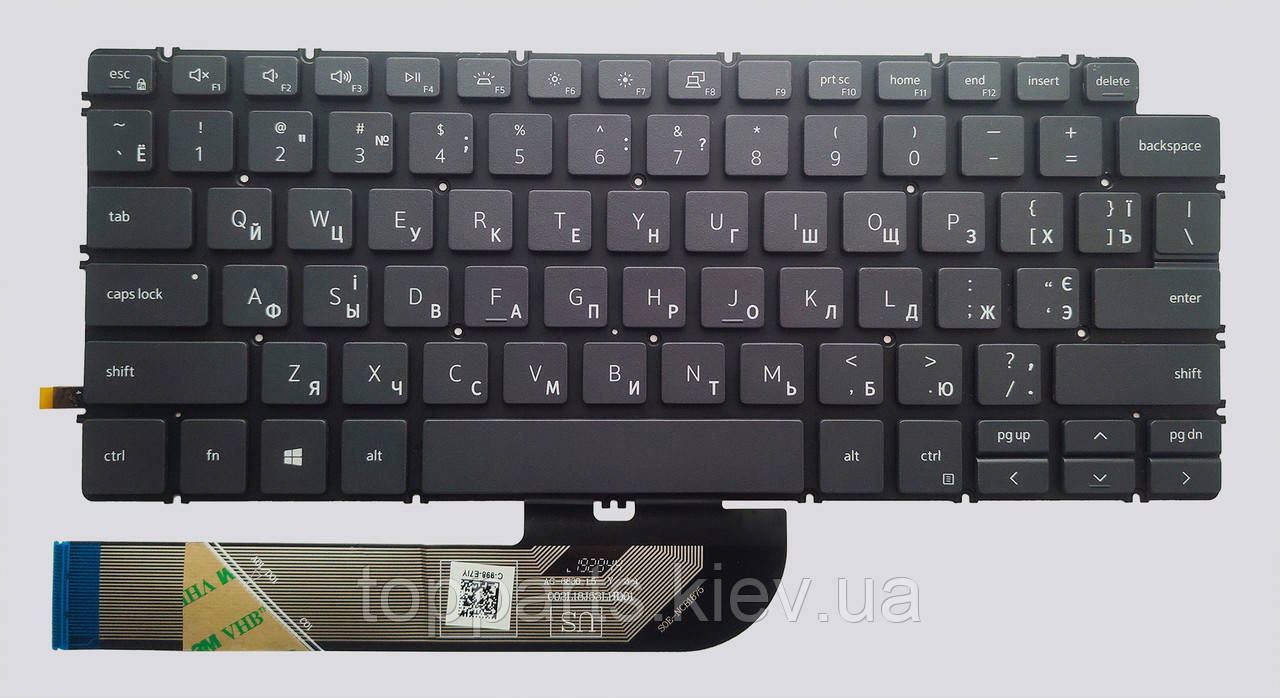 Клавіатура для ноутбуків Dell Inspiron 5390, 5391, 5490, 5491, 5493, 5498, 7391, 7490, чорна з підсвіткою без рамки UA/RU/US