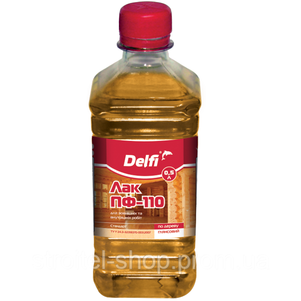 Лак для зовнішніх і внутрішніх робіт ПФ-110 ТМ "Delfi" (безбарвний) 0,5 л