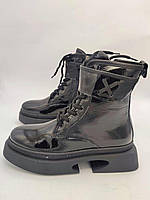 Шкіряні лакові жіночі ботильйони черевики демісезонні чорні 37-40 женские ботинки деми Phany