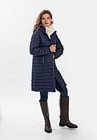 Демисезонная женская куртка (пальто) Volcano длинная с капюшоном, синяя